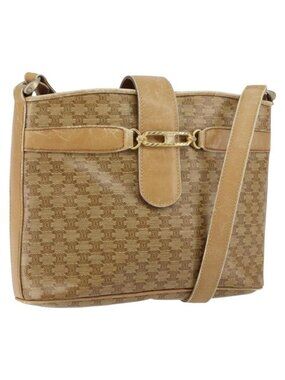 Authentic CELINE Macadam Canvas Shoulder Bag PVC Beige Gold